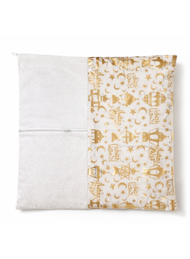 طقم 2 كيس خدادية رمضانية أبيض × ذهبي – مقاس 40 × 40 سم – وسادات انتريه – قطن وكتان - Image 2